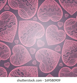 Hearts seamless pink background. Vector