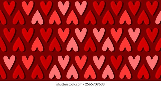 Hearts seamless print, love pattern for Valentine's day, wrapping paper, decor, textile. Red girly background