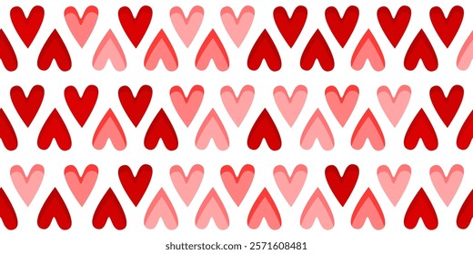 Hearts seamless print, love pattern for Valentine's day, wrapping paper, decor, textile. Red girly background