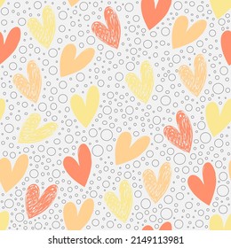 Hearts seamless repeating pattern design for fabric, textile, apparel, wallpaper. Colourful hearts, romantic background.