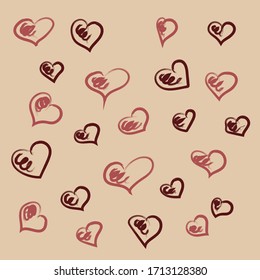 Hearts seamless vector pattern. Colorful background of multicolored scribbled chaotic hearts. Hand drawn illustration. EPS10.