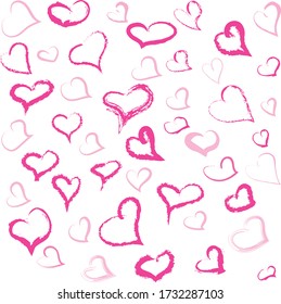 Hearts seamless vector pattern. Colorful background of multicolored scribbled chaotic hearts. Hand drawn illustration. EPS10.