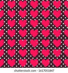 Hearts seamless vector pattern, vintage love, romantic template for Valentines day, textile, wallpaper, wrapping paper.