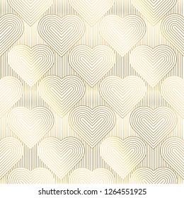 Hearts seamless vector pattern. White and silver texture with linear shapes. Romantic print. Love, romance and dating contour background. Valentines day textile, wrapping paper, wallpaper design