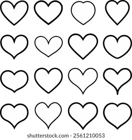 Hearts set collection vector icon silhouette, Love hearts  vector illustration, Simple heart shape illustration isolated