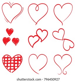 Hearts set doodle style
