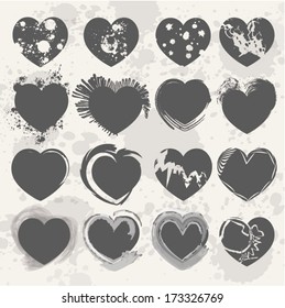 hearts set in grunge style gray scale illustration