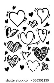Hearts set. Hand drawn. Design elements for Valentine's day.