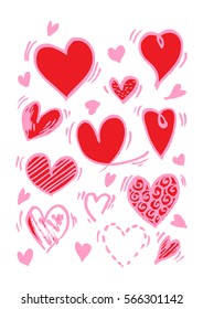 Hearts set. Hand drawn. Design elements for Valentine's day.