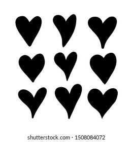 Hearts. Set of hand drawn heart. Handdrawn hearts isolated on white background. Vector illustration hearts for your graphic design.