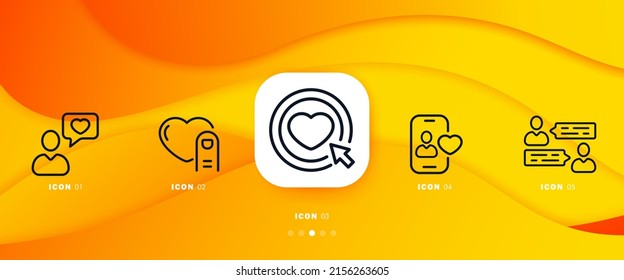 Hearts set icon. Person, correspondence, love, relationship, profile, account, friendship, sympathy. UI phone app screens with people. Vector line icon for Business and Advertising