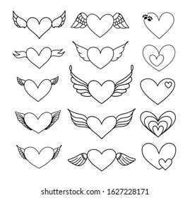 Hearts set icon. Vector illustration of handmade hearts set of design elements.