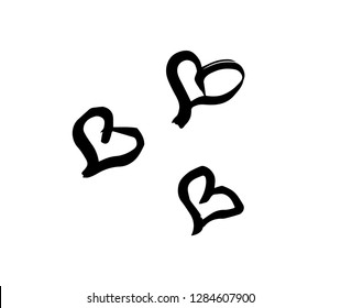 Hearts set. Ink brush drawing. Hand drawn vector illustration.