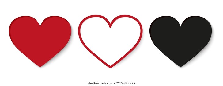 Hearts set isolated on white background. Symbol of love. Flat style icon for Valentine's Day, Mother's Day, decorative element for cards,invitation,wedding,print and other design. Vector illustration.