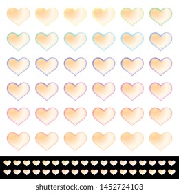 Hearts set with a light gold metallic style shiny golden heart icon illustrations with colorful color outlines vector illustration design element set isolated on a white background