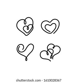Hearts set, Love symbol, Valentine's Day, greeting card, continuous line drawing, small tattoo, print for clothes and logo design, logo design, Heart isolated abstract vector illustration