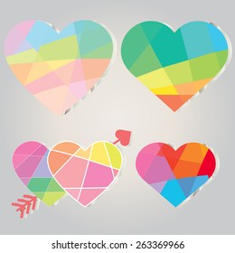 Hearts set with low poly. Vector illustration 