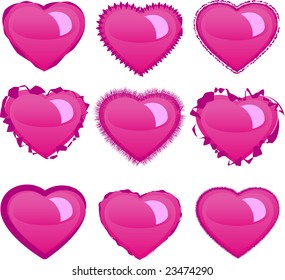 Hearts set, pink, isolated on white