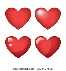 Hearts set. Red vector 3D heart isolated on white background.