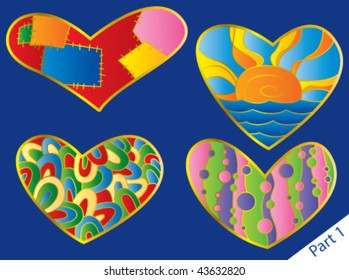 Hearts set: scrappy heart, pattern heart, sunrise-heart. Part 1