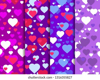 Hearts set of seamless pattern. Festive background for greeting card, banner and poster. Vector illustration