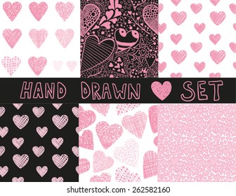 Hearts. Set of seamless patterns