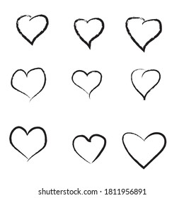 Hearts set vector free hand made with brush