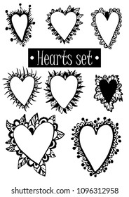 Hearts set vector illustration hand drawing frame for writing text for wish lovers for a wedding