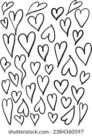 Hearts Set Vector Isolated february 14 Saint Valentine's day postcard decoration Love Couple Affection Date Wedding Invitation Thin Line Ink Black and White Pen Cute Elegant Feelings 