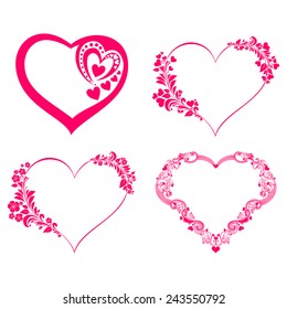 Hearts set for wedding and valentine design. Collection heart isolated on white background. Vector illustration 