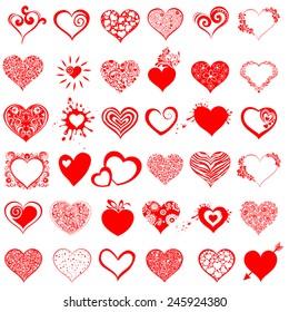 Hearts set for wedding and valentine design. Collection heart isolated on white background. Vector illustration 