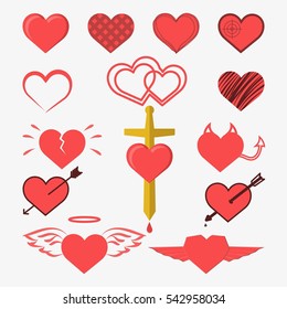 Hearts set for wedding and valentine design. Love collection. Flat vector stock illustration