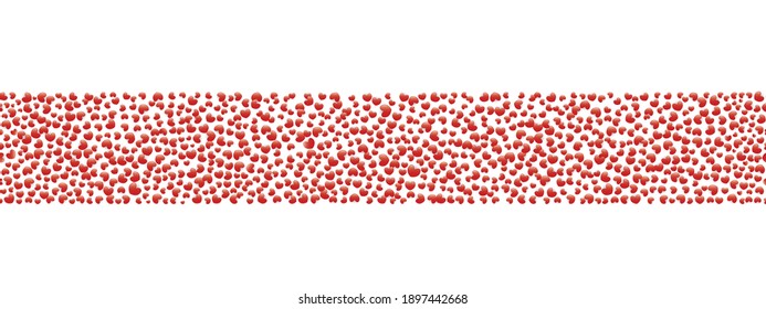 
Hearts with shadow. Seamless horizontal border. Repeating vector pattern. Endless ornament of red hearts. Isolated colorless background. Valentine's day. Idea for web design, banner, invitation