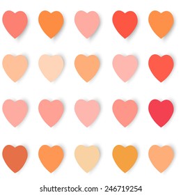 hearts with shadows in different colors, vector background vector illustration