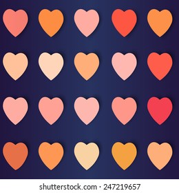 hearts with shadows in different colors, vector background vector illustration