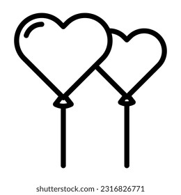 Hearts shape balloon line icon.