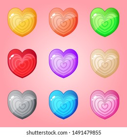 Hearts shape block 9 color lines for match 3 puzzle games.