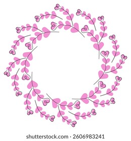 Hearts shape branches Circular frame border Happy Valentines day Greeting Copy space Template idea