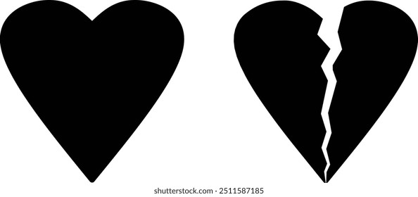 hearts shape and broken heart icon