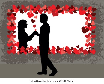 hearts shape concept design with love couples on grungy background for Valentines Day.