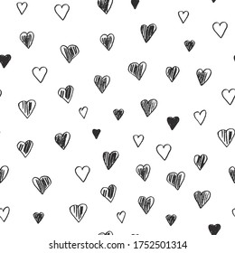 Hearts shape hand drawn doodle   caroon seamless vector pattern