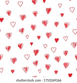 Doodle dibujado a mano en forma de corazón   patrón vectorial sin costura de carón
