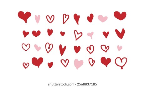 Hearts shape hand drawn on white background. Love- emotion. Design elements for Valentine's Day cards.