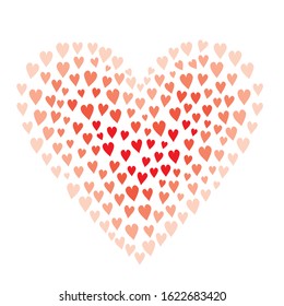 Hearts in the shape of a heart. A large heart made up of small pink hearts. Template on the theme of love, wedding and Valentine's Day. Heart pattern.