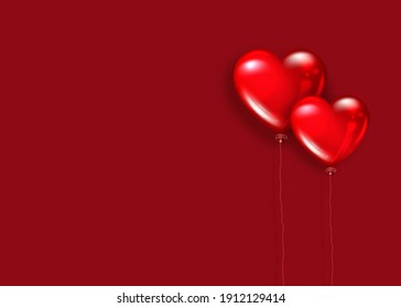 hearts shape red balloon with lace isolated on red background and copy space. Vector valentines day holiday, wedding or romantic dating symbol. Birthday, anniversary party celebration, surprise sign