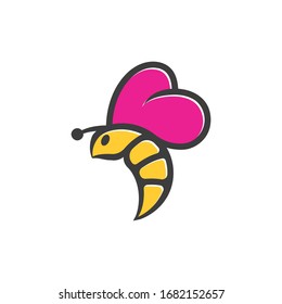 hearts shaped bee wings logo design template
