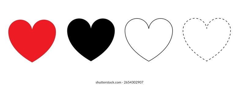 Los iconos de las Formas de los corazones fijan la Plantilla plana del elemento del diseño del Vector y del contorno para el App de interfaz
