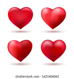 Hearts shapes love balloons. Heart shaped red helium balloon set isolated on white background, flying shiny heartballoons holiday objects vector illustration