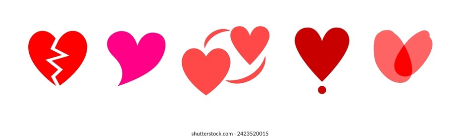 Hearts shapes set on a isolated background. 14 February concept for Wedding or romantic cards, congratulations and invitations.