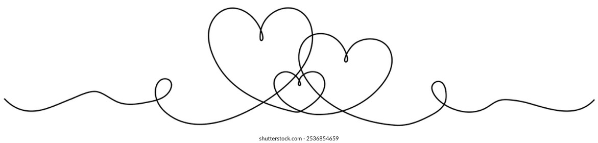 Hearts shapes together continuous line drawing. Family linear symbol. Vector illustration isolated on white.
